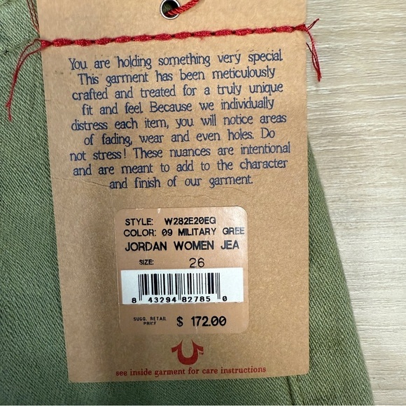 NWT True Religion Military Green Y2K Jordan Straight Leg Boyfriend Jeans, Sz 26 - Picture 6 of 8